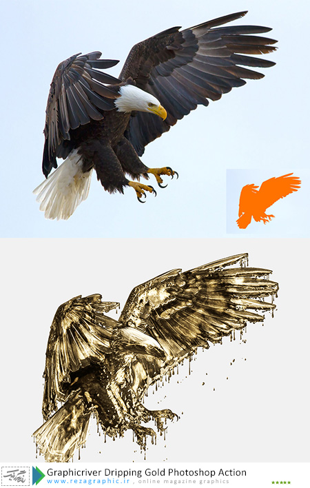اکشن افکت چکیدن طلا فتوشاپ گرافیک ریور-Graphicriver Dripping Gold Photoshop Action|رضاگرافیک